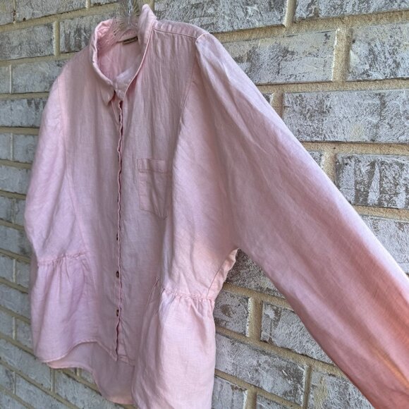 Holding Horses Long Dolman Sleeve Button Up 100% Linen Shirt Women's Size S - Picture 5 of 8